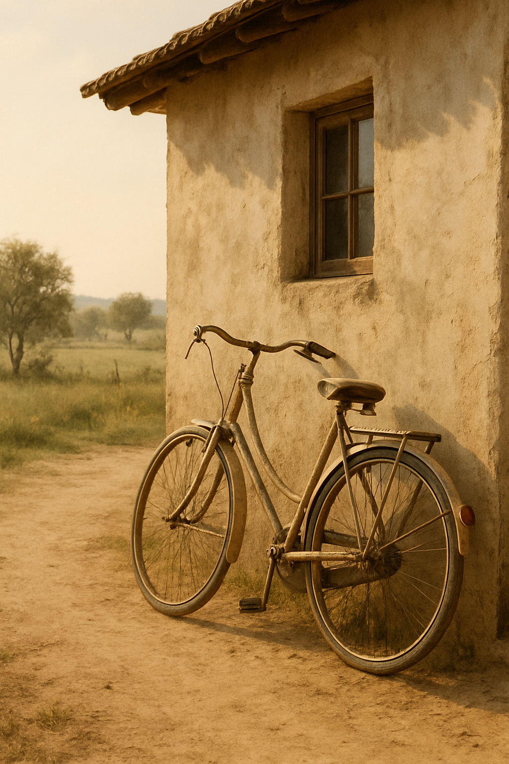Bicicleta encostada na parede